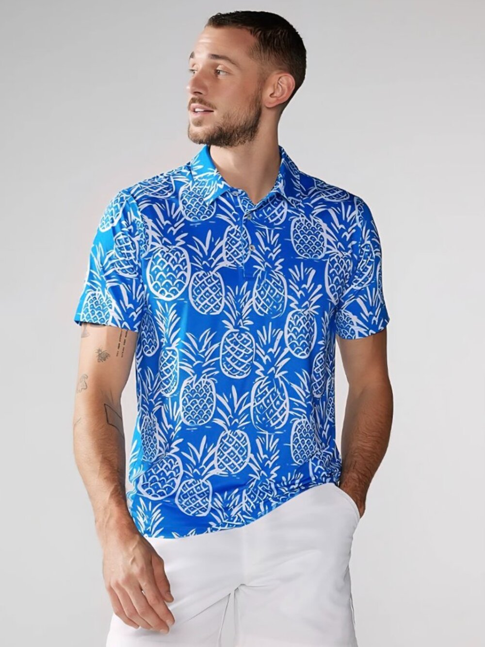 Chubbies The Thigh Napple Performance Polo Men’s Large Blue Pineapple print